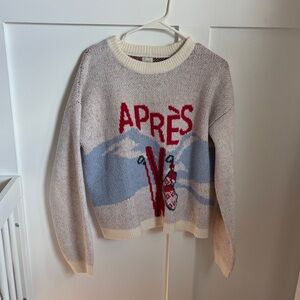 a new day Cream Crewneck Sweater with Red & Light Blue Ski Graphic